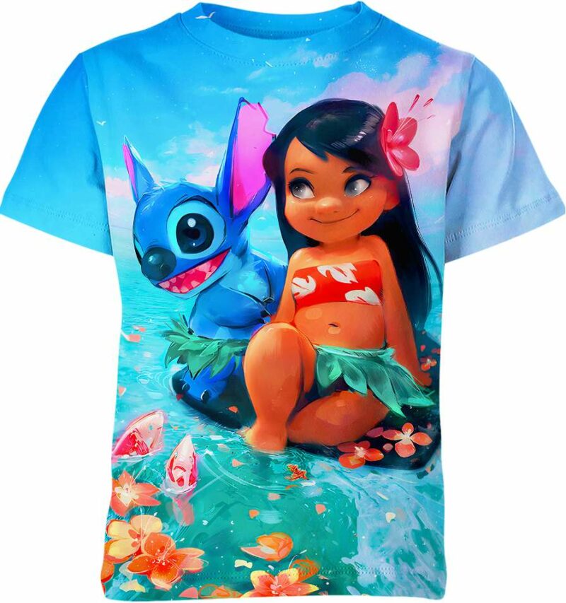 Cute Lilo & Stitch all over print T-shirt