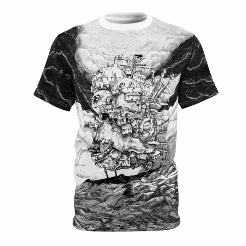 Black And White Howl's Moving Castle all over print T-shirt