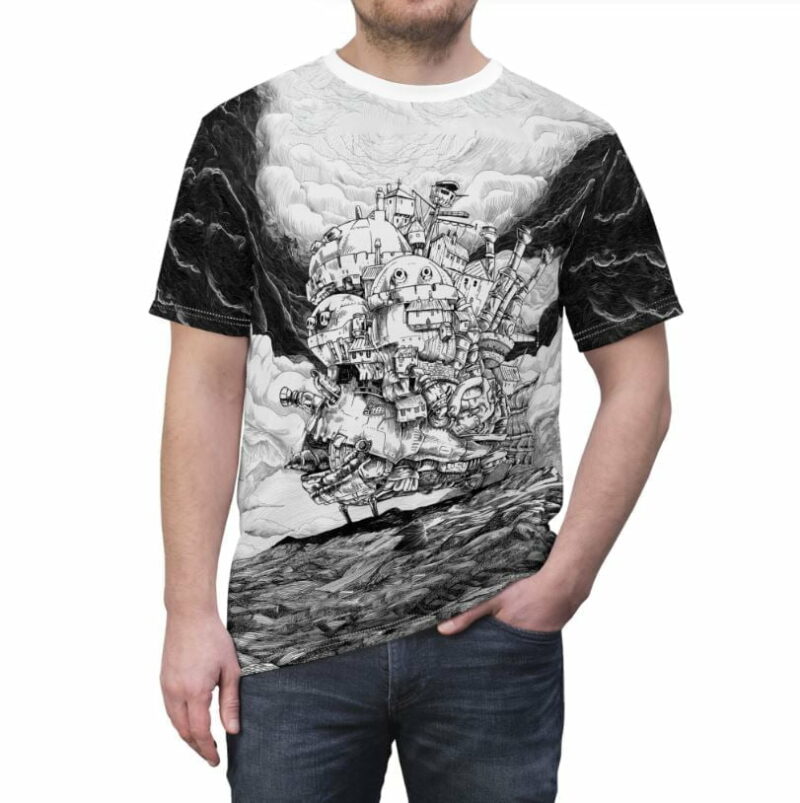 Black And White Howl's Moving Castle all over print T-shirt