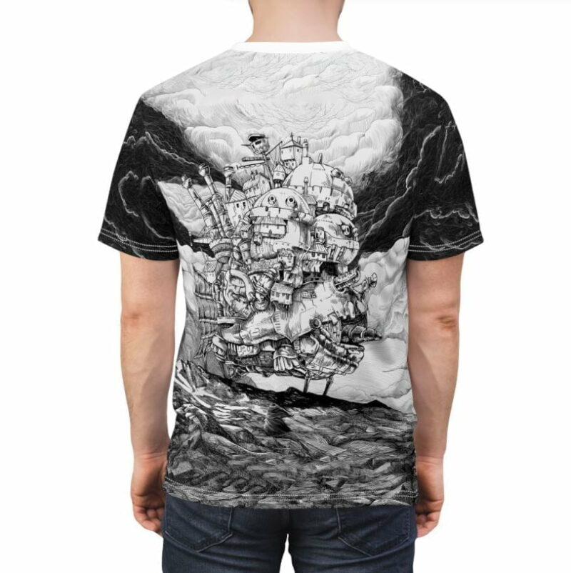 Black And White Howl's Moving Castle all over print T-shirt