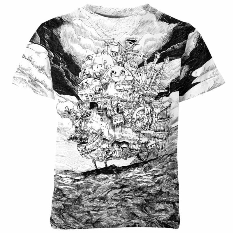 Black And White Howl's Moving Castle all over print T-shirt