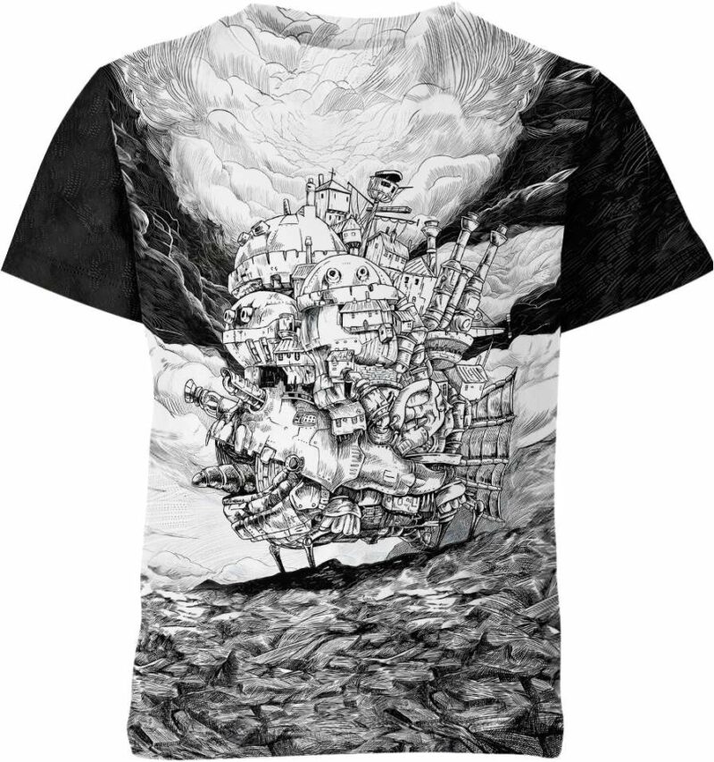 Black And White Howl's Moving Castle all over print T-shirt