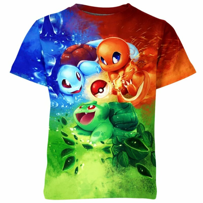 Fire Water Grass Pokemon all over print T-shirt