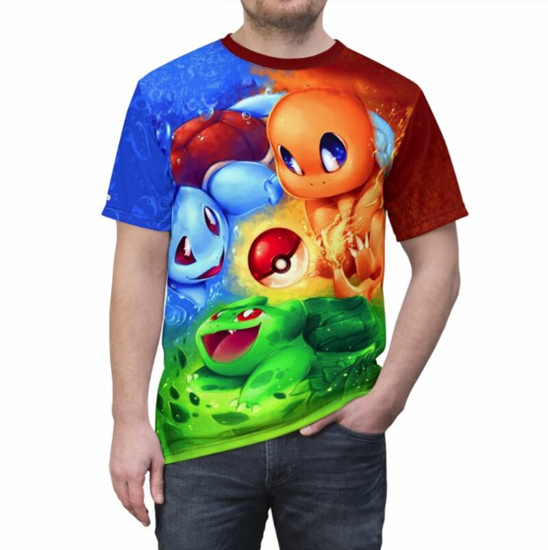 Fire Water Grass Pokemon all over print T-shirt