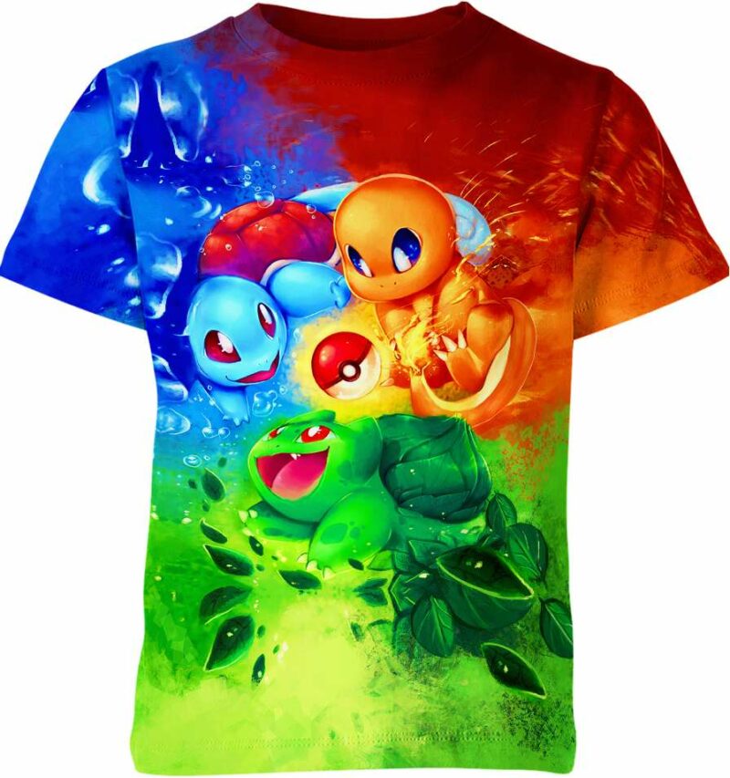 Fire Water Grass Pokemon all over print T-shirt