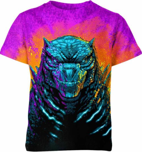 Colourful Godzilla all over print T-shirt