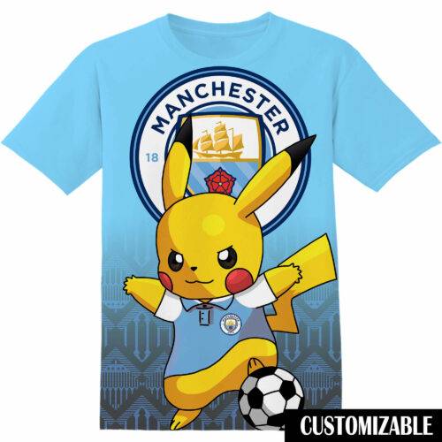 Customized Football Manchester City Pokemon Pikachu Tshirt Adult And Kid Tshirt