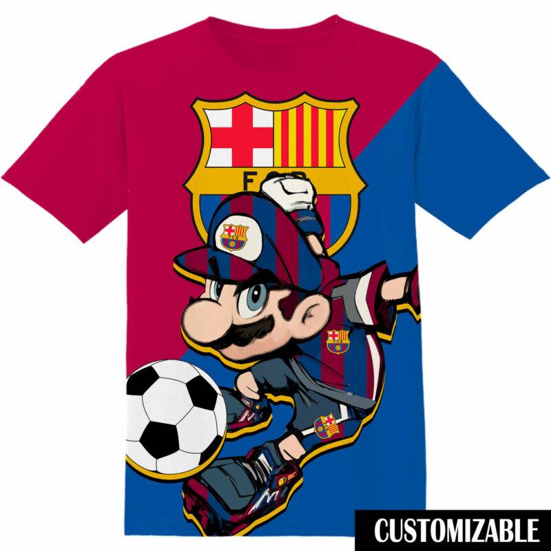 Customized Football FC Barcelona Super Mario Tshirt Adult And Kid Tshirt