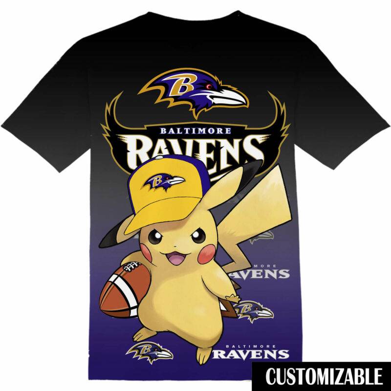 Customized NFL Baltimore Ravens Pokemon Pikachu Tshirt Adult And Kid Tshirt