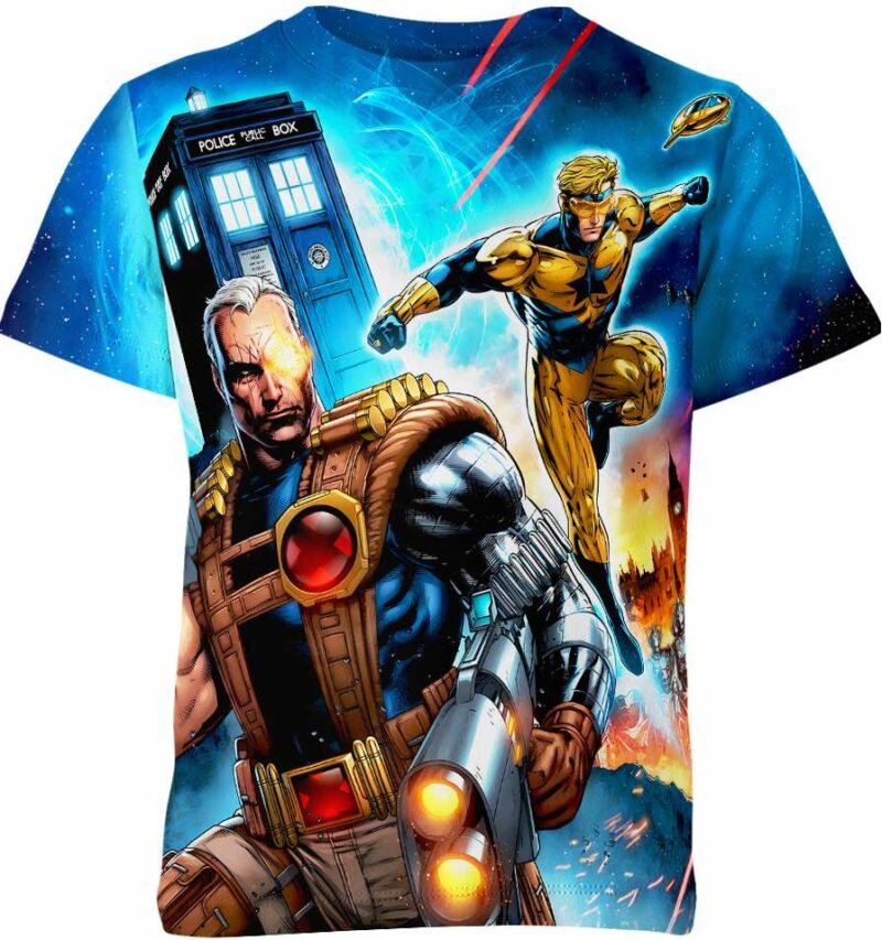 Cable And Booster Gold In The Doctor Who Universe Marvel Comics Shirt