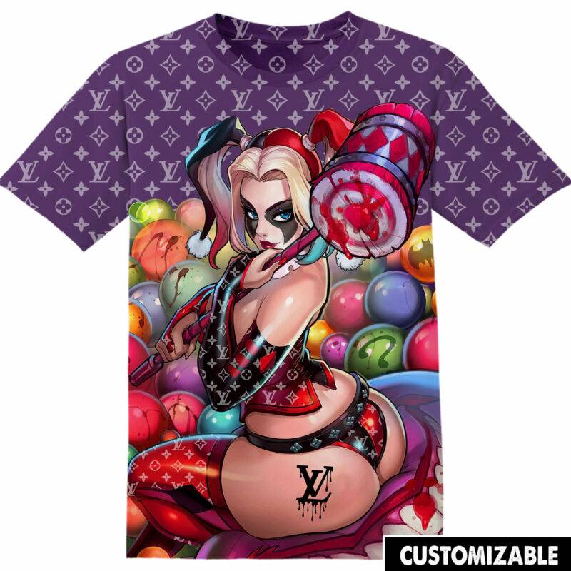 Customized Harley Quinn Fan LV Luxury Adult And Kid Tshirt HG