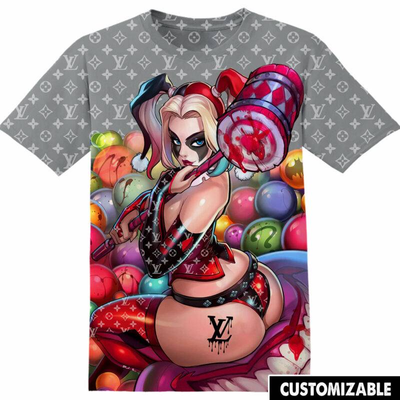 Customized Harley Quinn Fan LV Luxury Adult And Kid Tshirt HG