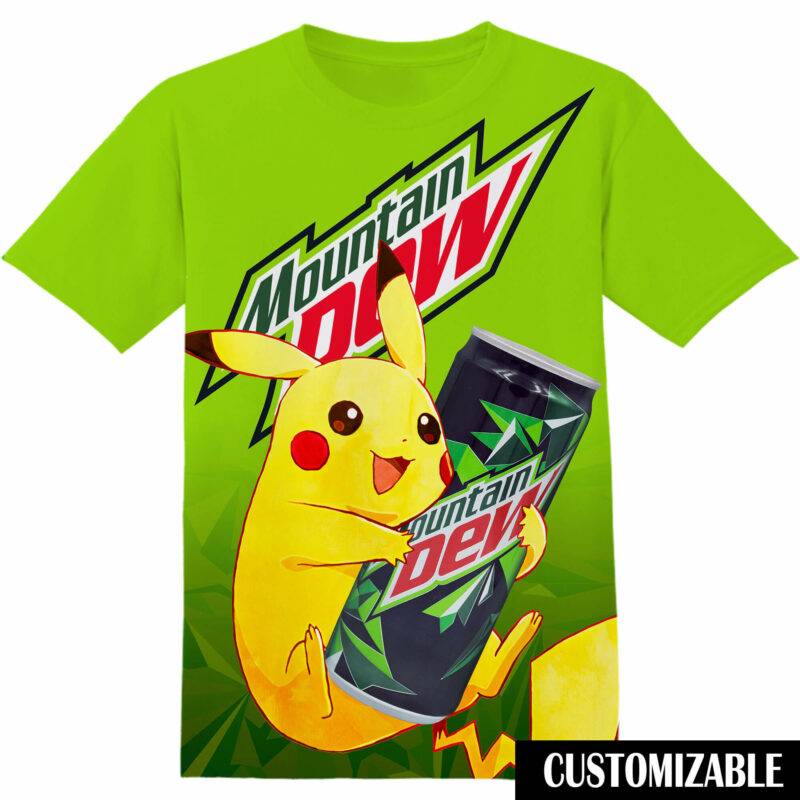 Customized Mountain Dew Pokemon Pikachu Tshirt Adult And Kid Tshirt