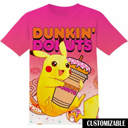 Customized Dunkin Donuts Pokemon Pikachu Tshirt Adult And Kid Tshirt