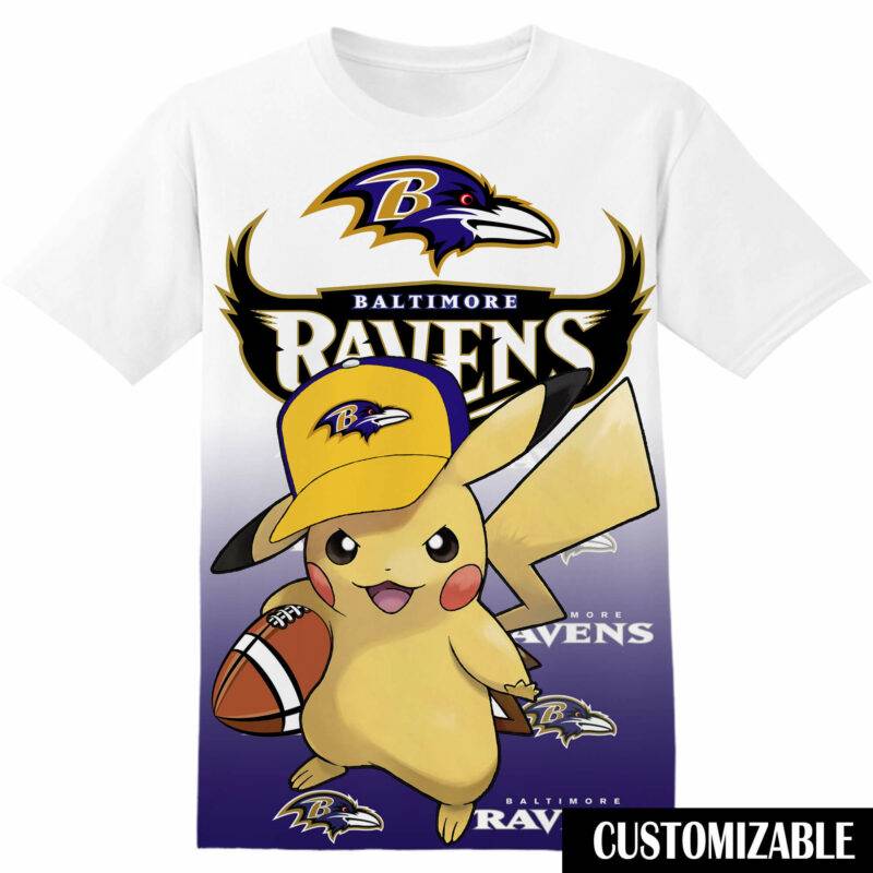 Customized NFL Baltimore Ravens Pokemon Pikachu Tshirt Adult And Kid Tshirt