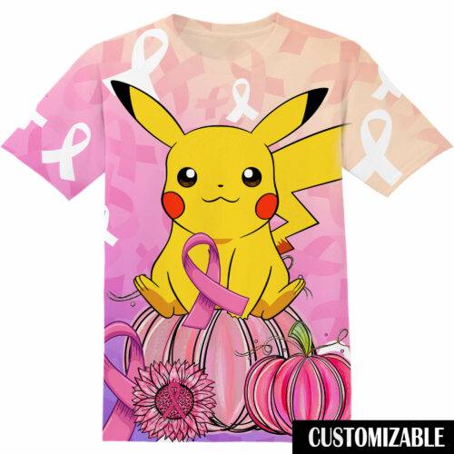 Customized Breast Cancer Awareness Month Pokemon Pikachu Tshirt Adult And Kid Tshirt