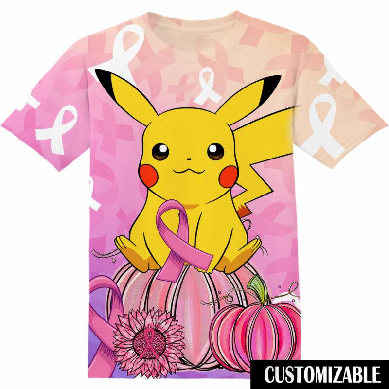 Customized Breast Cancer Awareness Month Pokemon Pikachu Tshirt Adult And Kid Tshirt