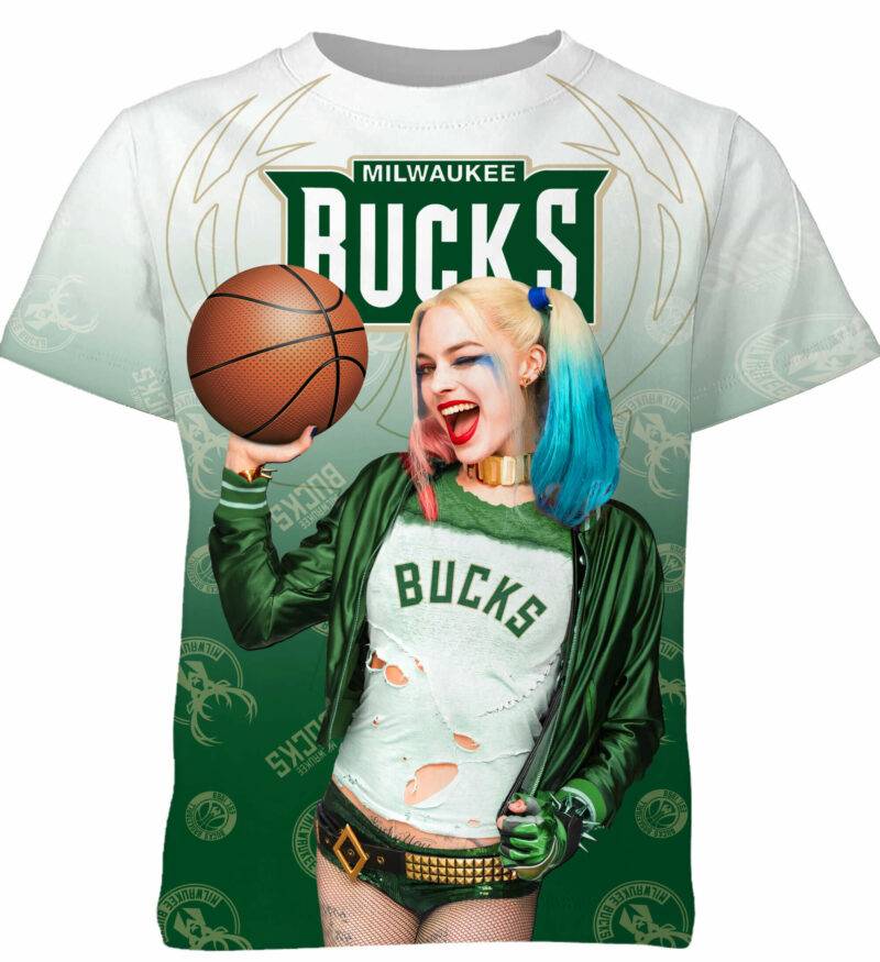 Customized NBA Milwaukee Bucks DC Harley Quinn Tshirt Adult And Kid Tshirt