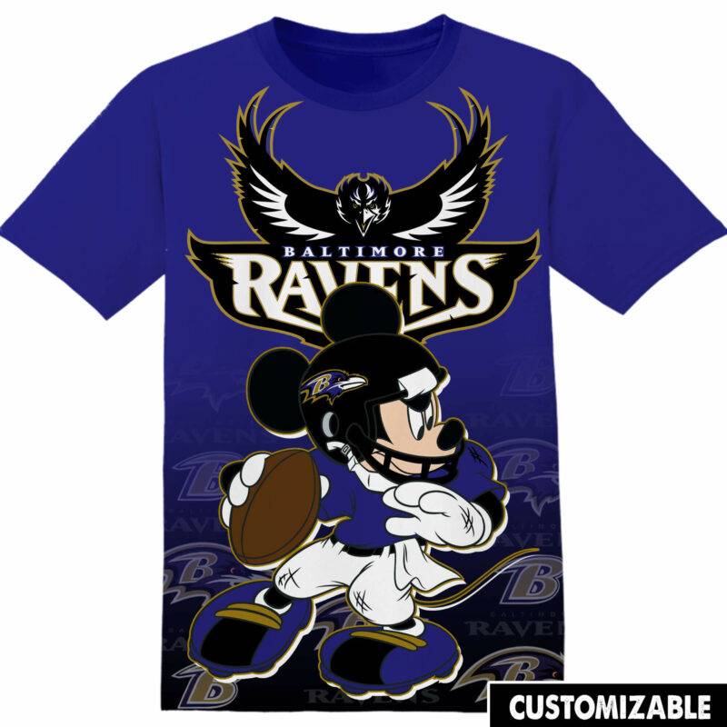 Customized NFL Baltimore Ravens Mickey Tshirt Adult And Kid Tshirt