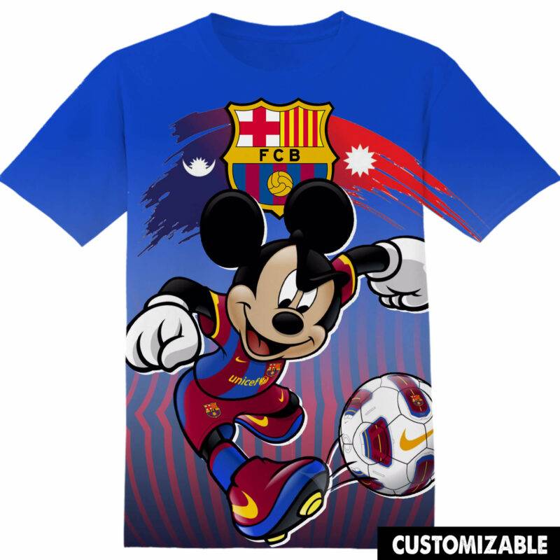 Customized Football FC Barcelona Disney Mickey Tshirt Adult And Kid Tshirt