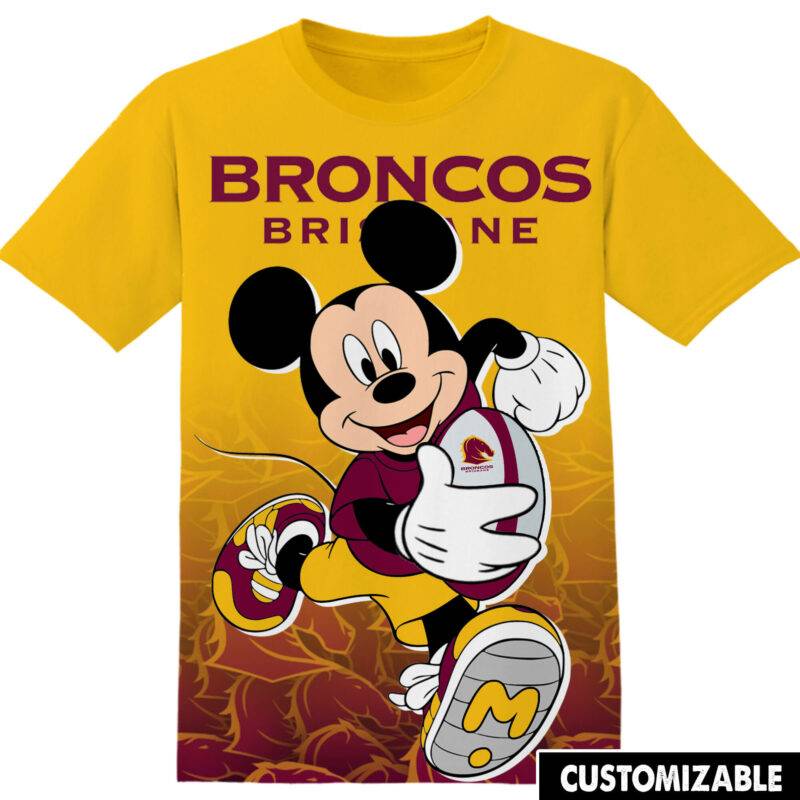 Customized Rugby Brisbane Broncos Disney Mickey Tshirt Adult And Kid Tshirt