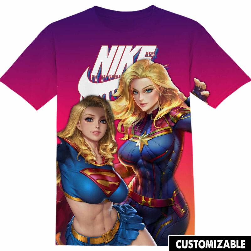 Customized Supergirl vs Captain Marvel Kawaii Tshirt Fan Adult And Kid Tshirt