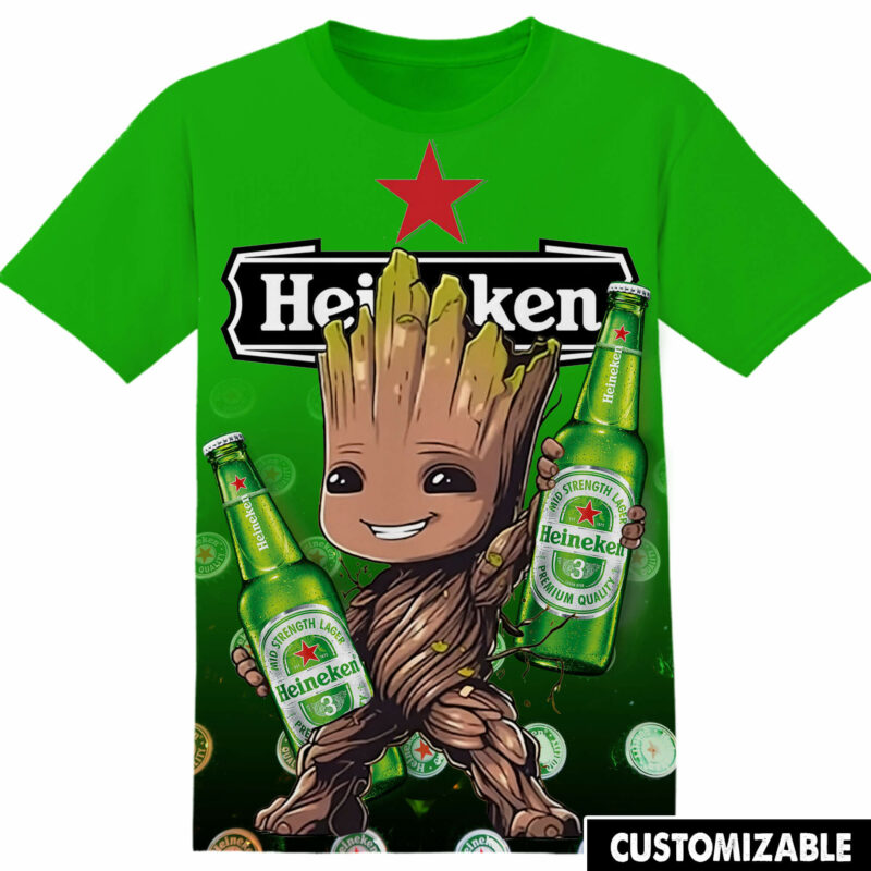 Customized Heineken Marvel Groot Tshirt Adult And Kid Tshirt