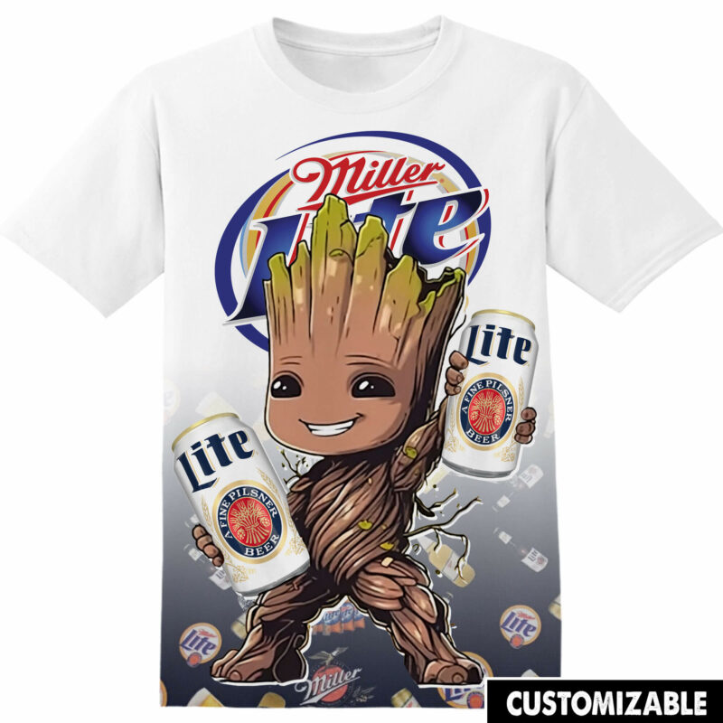 Customized Miller Lite Marvel Groot Tshirt Adult And Kid Tshirt