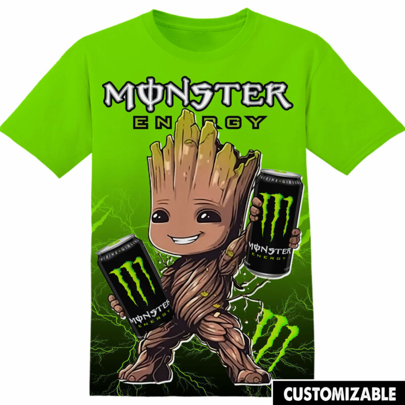 Customized Monster Energy Marvel Groot Tshirt Adult And Kid Tshirt