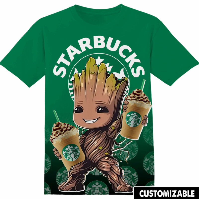 Customized Starbucks Marvel Groot Tshirt Adult And Kid Tshirt