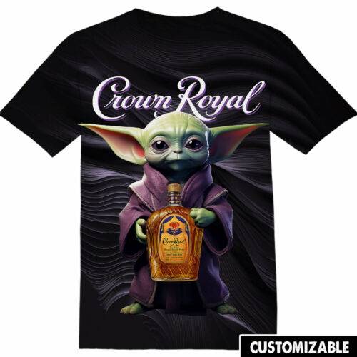 Customized Star War Gift For Baby Yoda Fan Baby Yoda Hug Crown Royal Bottle Adult And Kid Tshirt HG