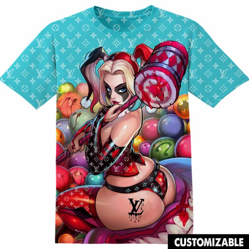 Customized Harley Quinn Fan LV Luxury Adult And Kid Tshirt HG