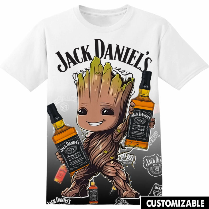 Customized Jack Daniels Marvel Groot Tshirt Adult And Kid Tshirt