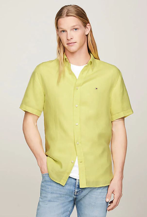 Men's short-sleeved linen shirt TOMMY HILFIGER Pigment Dyed Linen RF Shirt S/S.