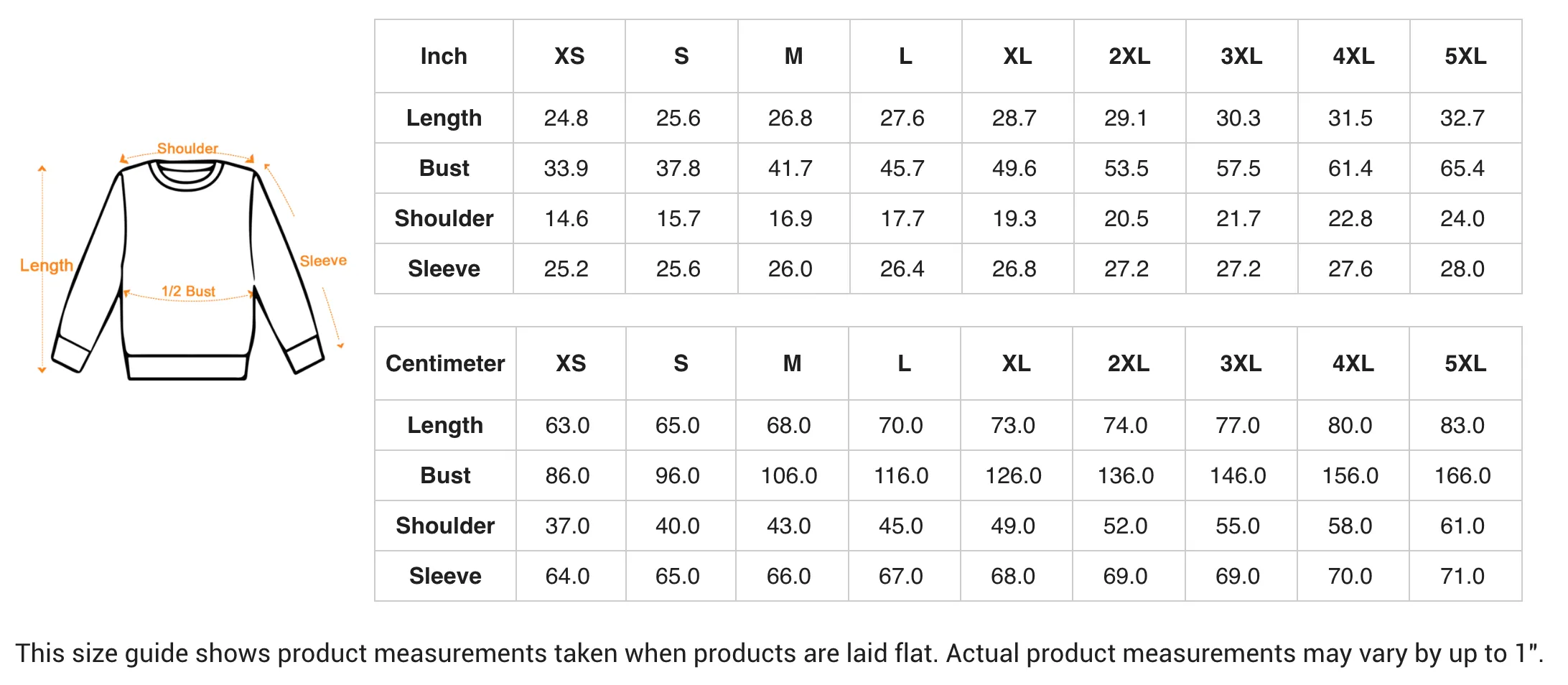 size guide for sweater