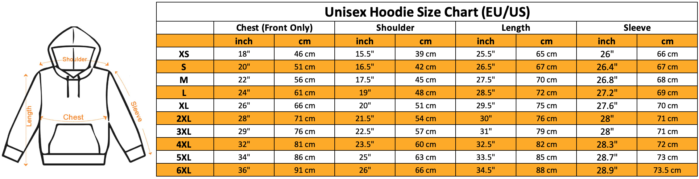 Hoodie sizechart