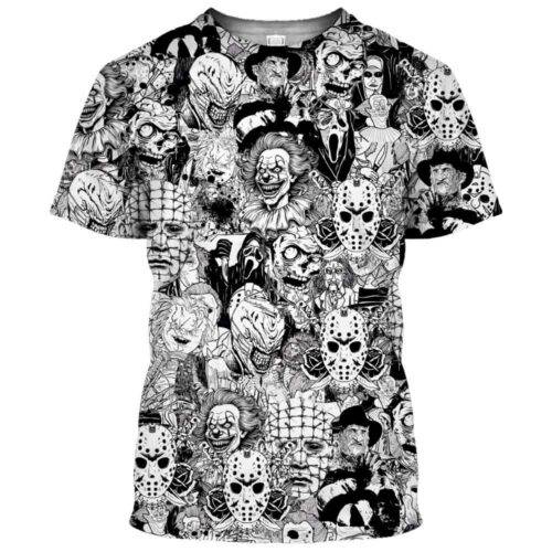 drawing black and white horror movie shirt