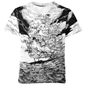 Black And White Howl’s Moving Castle all over print T-shirt