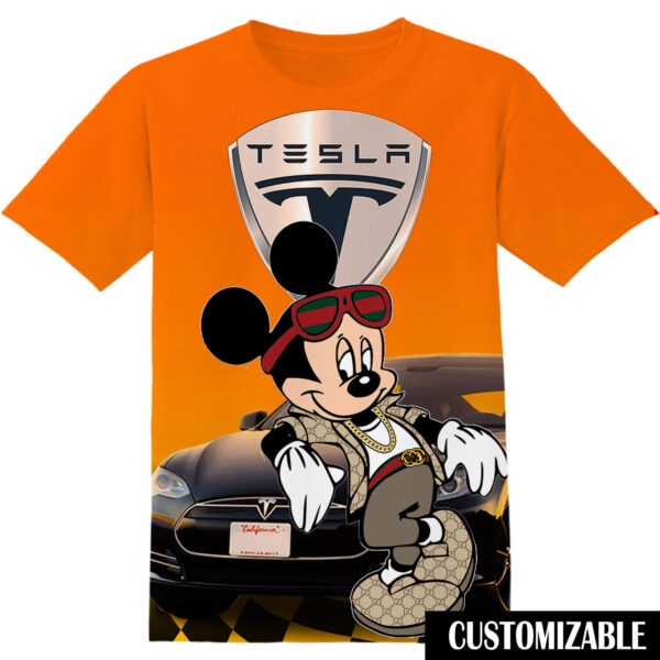 Customized Tesla Disney Mickey Tshirt Adult And Kid Tshirt