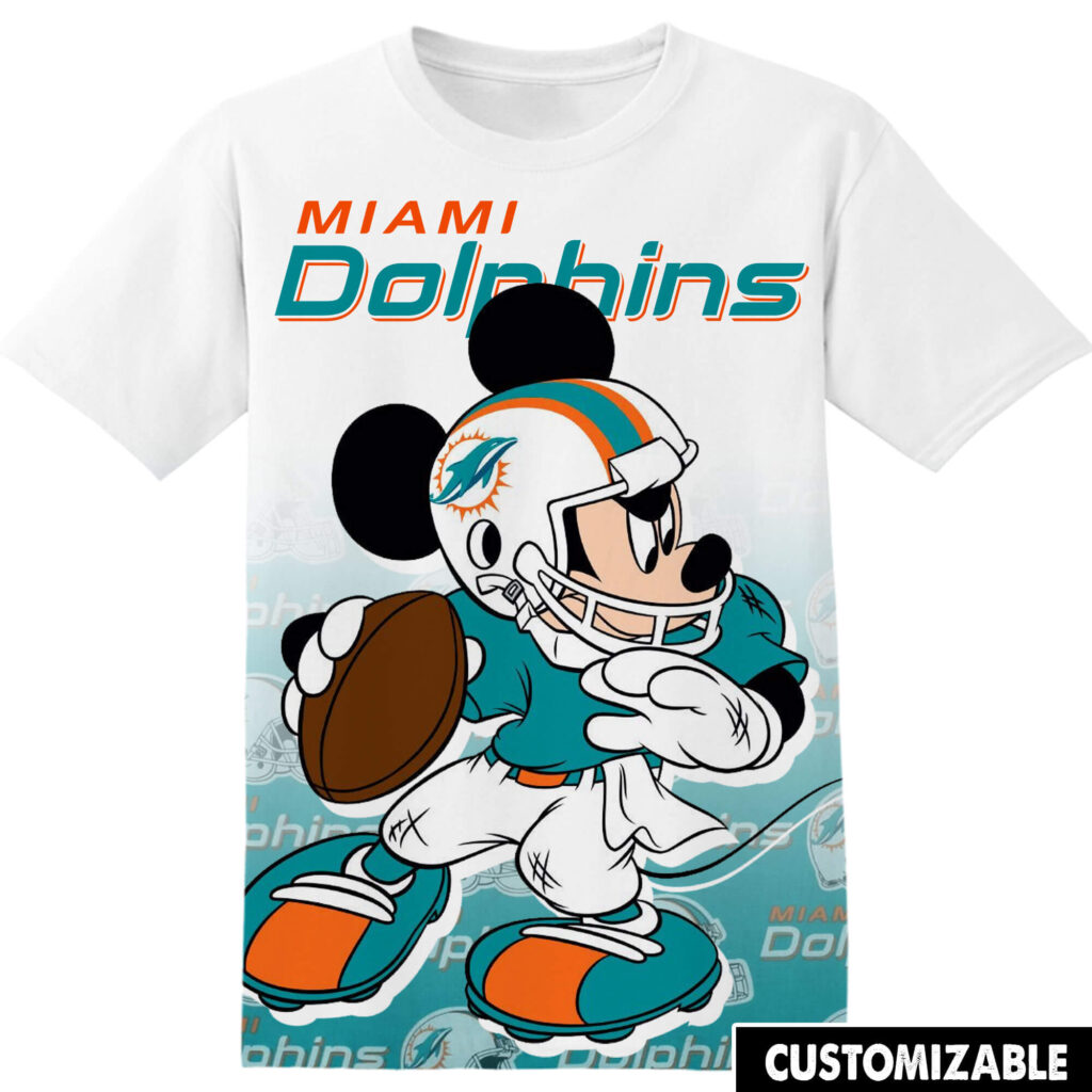 Customized NFL Miami Dolphins Mickey Tshirt Adult And Kid Tshirt