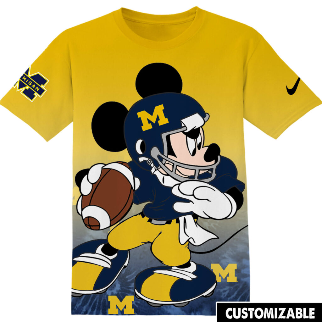 Customized NCAA Football Michigan Wolverines Mickey Tshirt Adult And Kid Tshirt