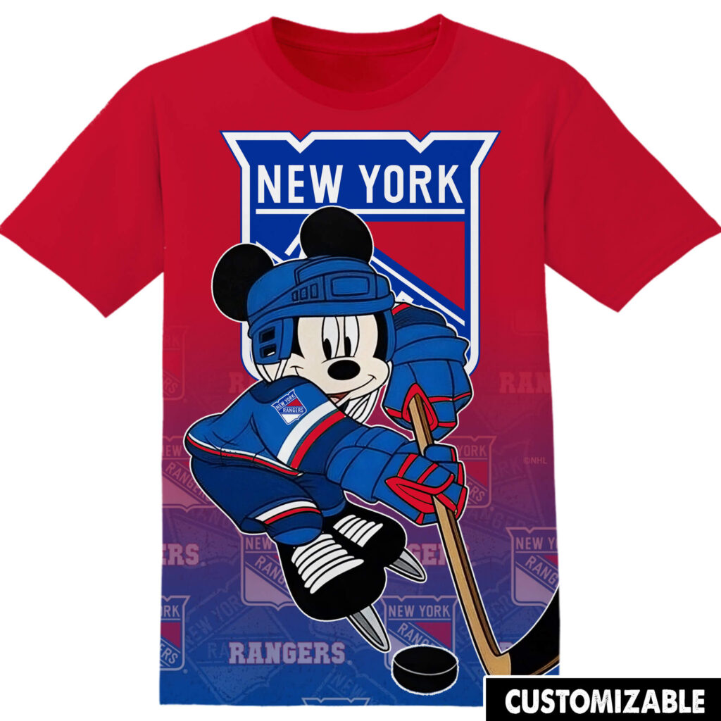 Customized NHL New York Rangers Mickey Tshirt Adult And Kid Tshirt